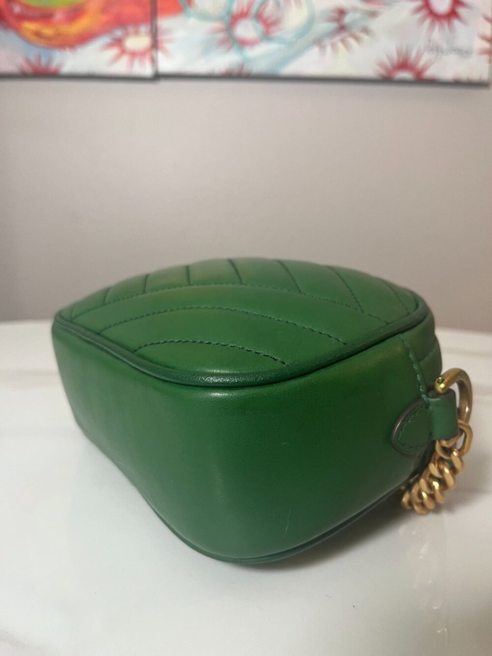 Tory Burch Kira Chevron Emerald Green Camera Bag Chain Crossbody - Picture 10 of 15